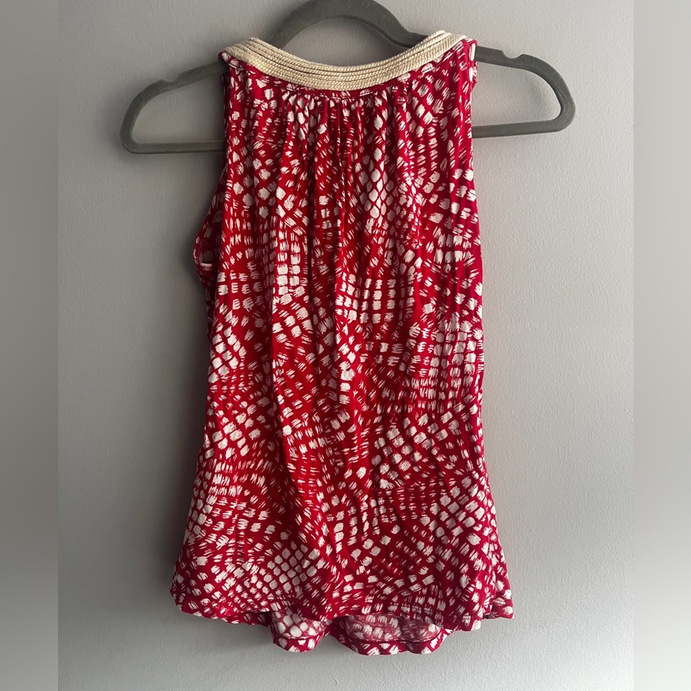 Red Pattern Tank Top Rope Neckline - Picture 3 of 3